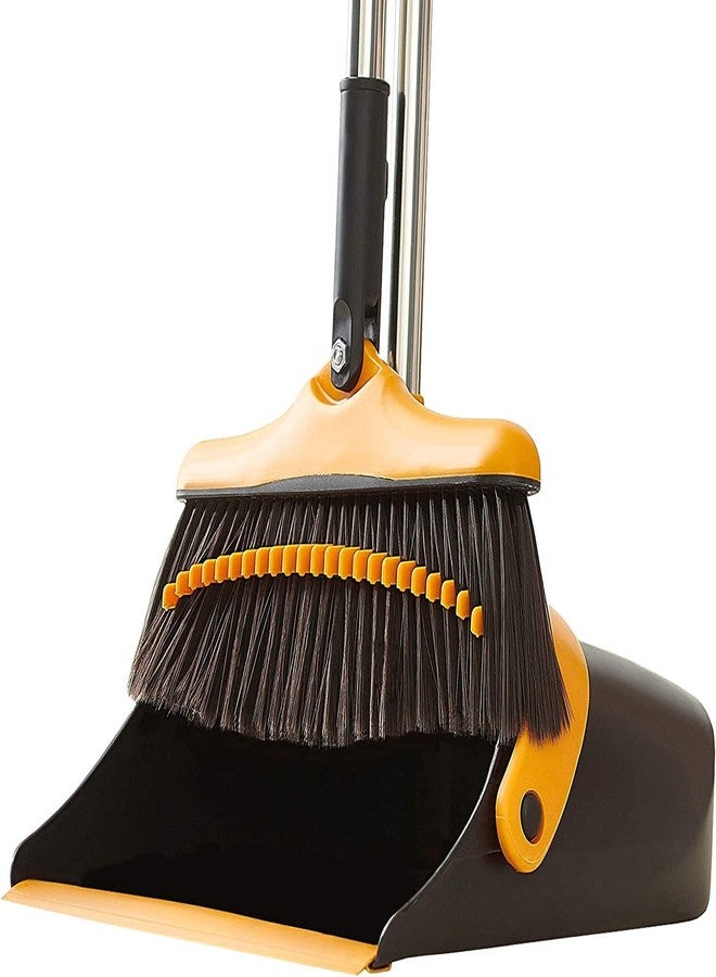 Trazon Broom and Dustpan Set with Long Handle - Kitchen Brooms and Stand Up Dust Pan Magic Combo Set for Home - Lobby Broom with Rotation Head and Standing Dustpan for Floor Cleaning - Image 1